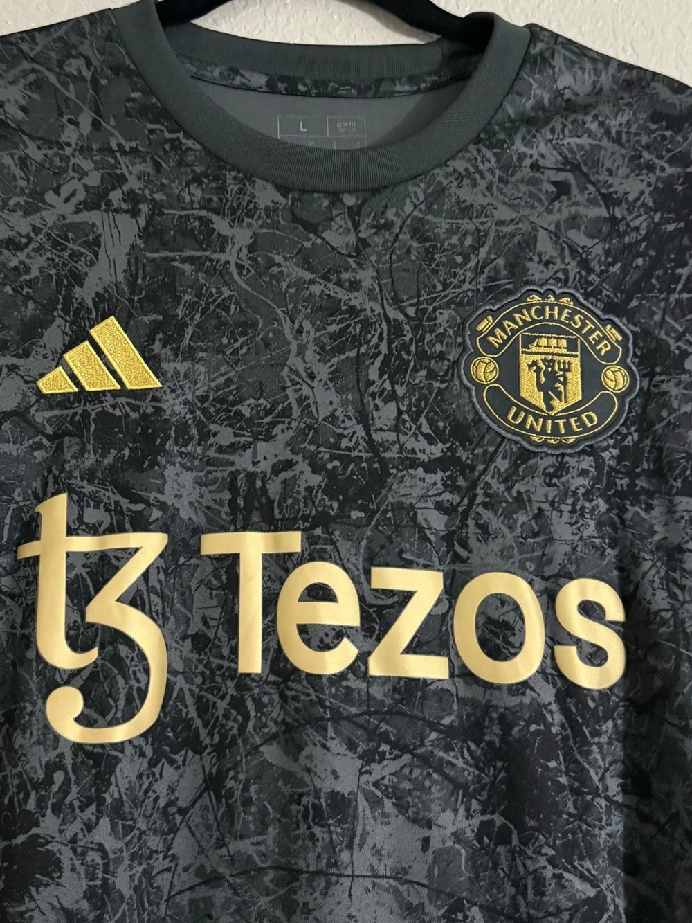 Adidas Manchester United x Stone Roses Pre Match Jersey Black Gold Size L